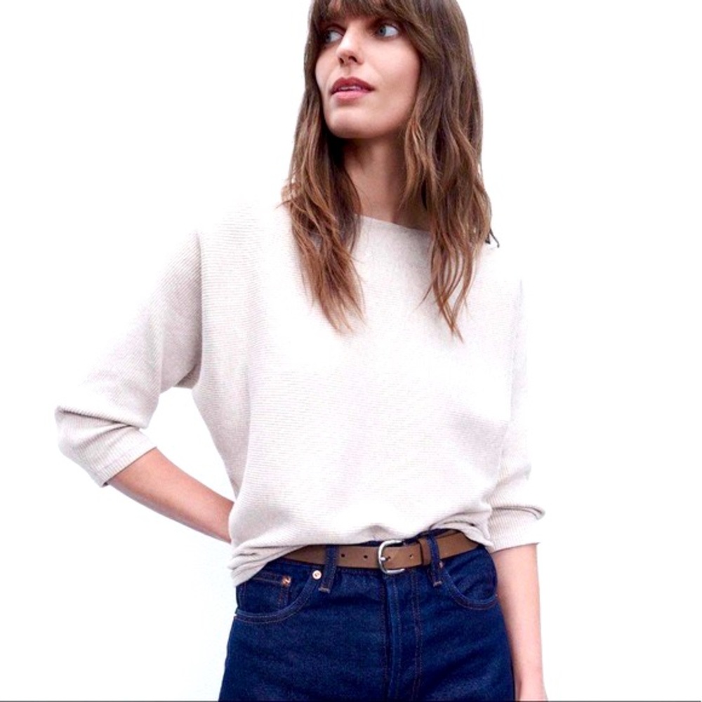 R Label/The Reset White Ribbed Pullover EUC